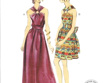 Vogue Pattern V2042 1970's Repro A Line Dress Gathered Bodices Attached to Metal Ring, Elasticized Waist, Sash Misses' Sizes