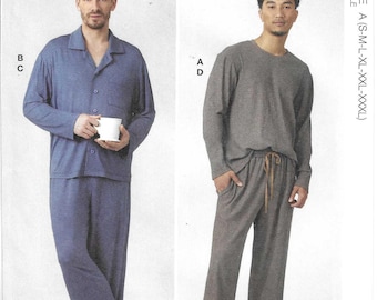 McCall's Pattern M8616 Knit Pajamas Have Pullover or Collar Button Front Tops and Pull On Pajama Pants in Two Lengths Men's Sizes S - XXXL