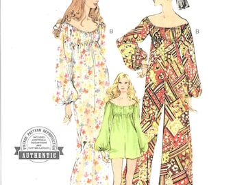 Vogue Pattern V2041 1970's Off Shoulder Jumpsuit has Elastic Casing Neckline, Waist & Wrists, Long Sleeves, In Two Lengths Misses' Sz 8 - 22