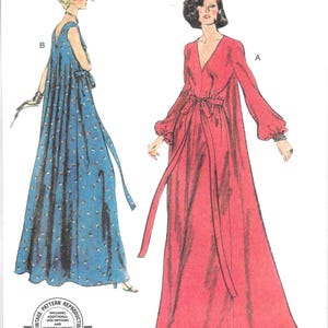 Vogue Pattern V2124 1974 Reproduction Loose Fitting Caftan Has V Necklines, Sleeve Variations, Tie Belt Gathers In Fullness, Misses&#39; 14 - 20