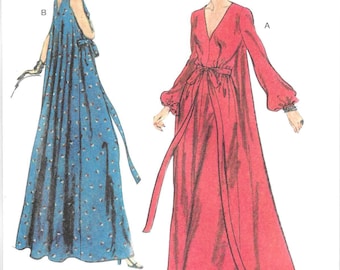 Vogue Pattern V2124 1974 Reproduction Loose Fitting Caftan Has V Necklines, Sleeve Variations, Tie Belt Gathers In Fullness, Misses' Sizes