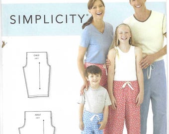 Simplicity Pattern S9132 Easy to Sew Pull On Pajama or Lounge Pants with Casing Waist & No Side Seams - Adult, Teen, Child's Sizes XXS - XXL