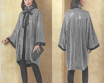 Vogue Pattern V2071 Designer Julio Cesar Loose Fitting Jacket w/ High Collar, No Shoulder or Side Seams, Contour Hem, Misses' Sizes XS - XXL