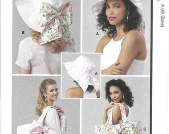 McCall's Pattern M8597 Lined Hats with Brim Variations and Tote Bags in Two Styles, Bow Trims Hat Sizes S-M-L