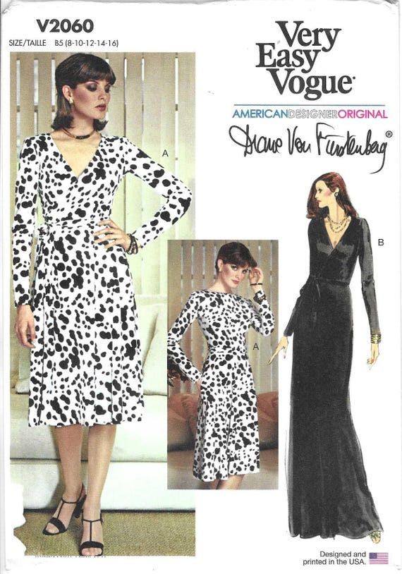 Vogue Pattern V2060 Diane Von Furstenberg 1970's Very Easy Retro Repro Long  Sleeved Knit Wrap Dress in Two Hem Lengths Misses' Sizes 8-16 - Etsy