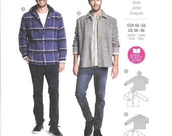 Burda Pattern 5768 Semi Fitted Button Front Jackets with Lined Back Bodice, Collar or Hood, and Pocket Variations Men's Sizes 38 - 48