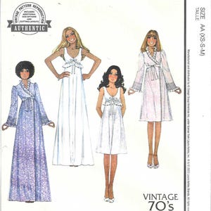 McCall&#39;s Pattern M8430 Laura Ashley 1970&#39;s Repro Wrap Front Robe and Sleeveless Night Gowns Have Empire Waist in Two Lengths Misses XS - M
