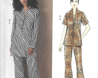 Vogue Pattern V2140 Bias Cut, Loose Fitting Tunics Have Sleeve and Length Variations and Semi Fitted Bell Bottom Pants Misses' Sizes