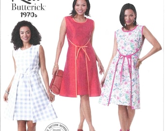 Butterick Pattern B6985 Very Easy Retro Repro 1970's A Line Wrap Dress with Contrast Trim and Tie Front Closing Misses' Sizes 8 - 16