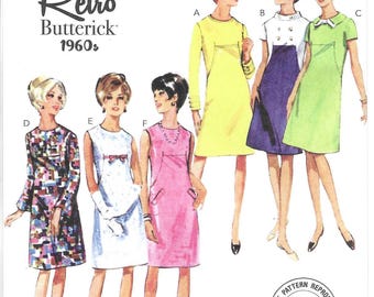 Butterick Pattern B7091 Retro 60's Shift Dress with Jewel Neckline, Seam Details & Sleeve Variations Misses' Sizes