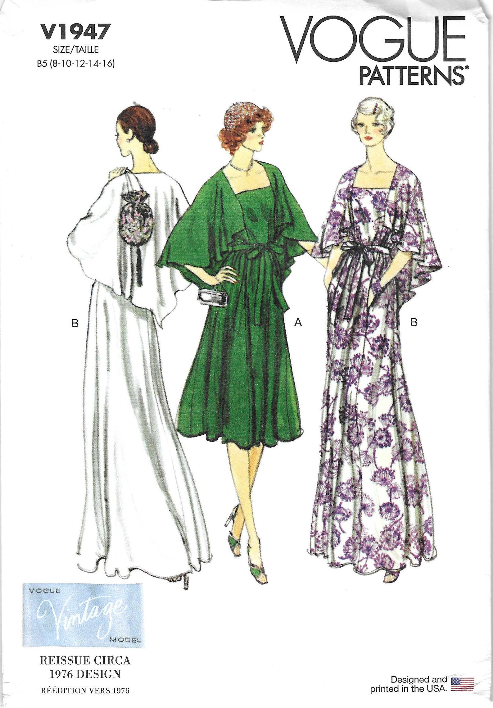V1947 Pattern Vogue Pattern V1947 Vintage Model '76 Loose Fitting Sleeveless Evening ...
