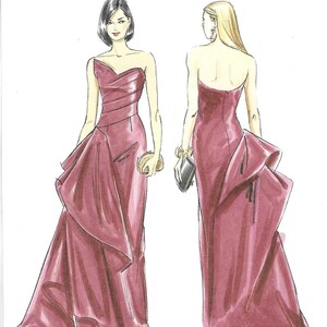 Vogue Pattern V2131 Lined Strapless Evening Gown Has Pleated Bodice and Draped Bustle Misses' Sizes Rated Advanced 16-18-20-22-24