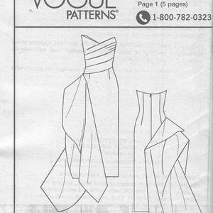 May include: Line drawing of a strapless dress with a draped design, from a Vogue Patterns sewing pattern. The pattern number is V2131, and the page number is 1 of 5. The text "VOGUE PATTERNS" is at the top.