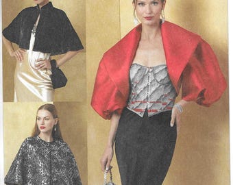 Vogue Pattern V2078 Evening Wraps, Cape-lets in Two Styles, Statement Cropped Wrap Has Large Shawl Collar & Balloon Sleeves Misses' XS - XL
