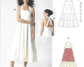 McCall's Pattern M8690 Laura Ashley A-Line Halter Dress with Length and Ruffle Hem Variations Misses' Sizes