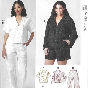 McCall's Pattern M8612 Pajamas w/ Length Variations, Top Has V Neckline, Collar, Asymmetrical Tie Closure & Pull on Pants