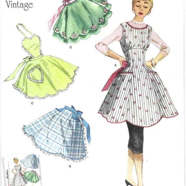 Simplicity Pattern S9311 1950's Retro Repro Full and Half Apron Styles with Scalloped Hems & Contrast Trims Misses' Sizes S-M-L