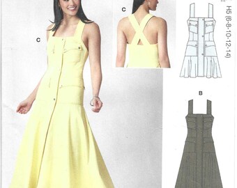 McCall's Pattern M8697 Fit and Flare Utility Sundress has Wide Straps, Concealed Zipper, Patch Pockets with Flaps,  Misses' Sizes
