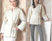Vogue Pattern V2165 Loose Fitting Wrap Front Jacket with Loop & Tie Closure, Straight Midi Skirt and Tapered Pants Misses' Sizes