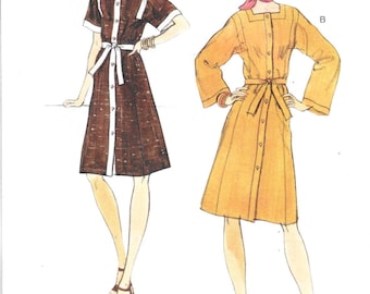 Vogue 1974 Reissue Pattern V1948 Dress Has Square Neckline Button Front Closing, Kimono Sleeve Variations and Tie Belt, Misses' Sizes 8 - 16