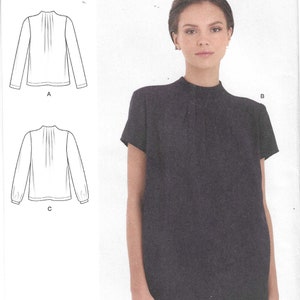 Simplicity Pattern S9232 Blouse Has Pleated Raised Neckline, Back Neckline Slit with Button Loop Closure, Sleeve Variations, Misses&#39; 16 - 22