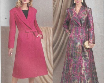 Vogue Pattern V1990 Misses' Lined Coats Have Peak Lapels, Extended Shoulders, Two Piece Sleeves, Darted Waist, In Seam Pockets Misses'
