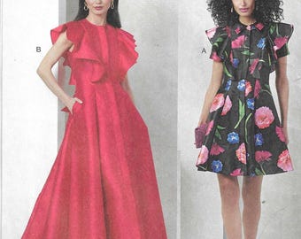 Vogue Pattern V2087 Special Occasion Dresses Have Concealed Button Front, Full Skirt, Flounce Sleeve & Length Variations Misses' Sizes
