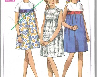 Simplicity Pattern 8164 1969 Vintage Maternity Dresses have Banded Yoke, Empire Waist, Sleeve & Neckline Variations Size 12, 34" Bust