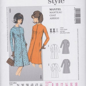 Burda Style Retro A-Line Coat with Princess Seams, In Seam Pockets and Collar Variations Pattern Number 7041 Sizes 8 - 18