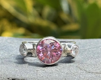Pink Diamond 3 Stone Ring