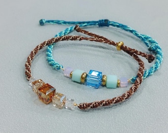 Cubes, macrame adjustable bracelet with original Swarovski components