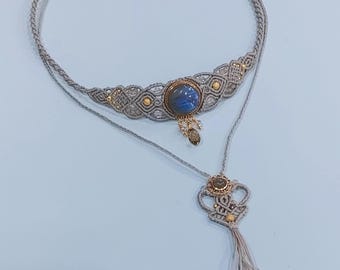 Delfi double necklace, macramè with labradorite OOAK
