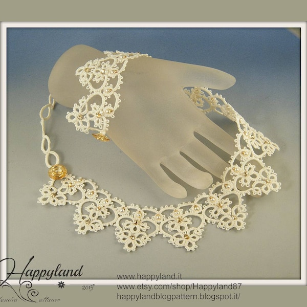 Queen of hearts , needle tatting necklace, tutorial step by step