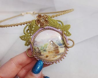 Monet vibes, macramè necklace OOAK