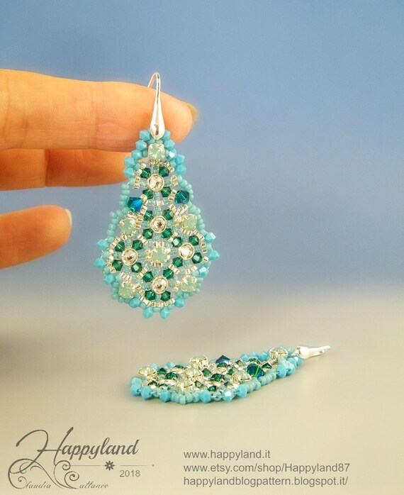 Talikha, Swarovski beaded earrings OOAK, brick stitch style