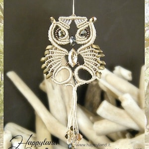 Glaux the Owl , macramè pendant, kit for TWO pendant and tutorial step by step image 1