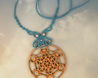Metatron cube , macramè necklace with sliding clasp