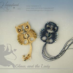 Glaux the Owl , macramè pendant, kit for TWO pendant and tutorial step by step image 2