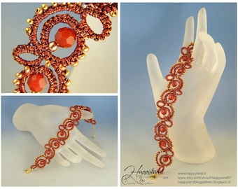 Flamenco bracelet , needle tatting tutorial step by step