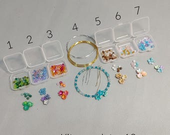 Armonic wire bracelet kit, with polymer clay flowers and crystal