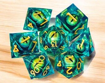 Dragon's Eye Dice Set, Resin Polyhedral DnD RPG Dice with Liquid Core and Sharp Edges, Fantasy Gaming Gift for Tabletop and D&D Fans
