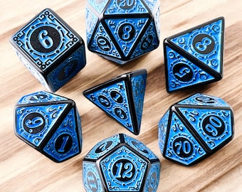 Retro Font DnD Dice Set | Colorful Vintage Style Tabletop RPG Gaming Dice for Dungeons & Dragons, Pathfinder, and Role Playing Games