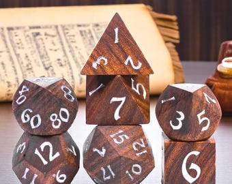 Handcrafted Wooden DnD Dice Set | Polyhedral RPG Dice for Tabletop Gaming, Role Playing, Dungeons & Dragons, TTRPG Accessories