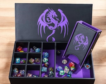 Dragon Dice Tower 3-in-1 – Leather Dice Tray & RPG Storage Box – Folding DnD Dice Roller for Tabletop Gaming