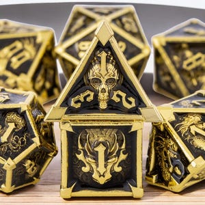 Engraved Metal DnD Dice Set: Monster Design Polyhedral Dice