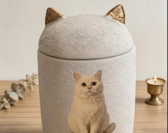 Urne pour animal de compagnie en ciment et céramique faite main : boîte à souvenir pour chat, mémorial de chat, urne en céramique pour animal de compagnie, bijoux de crémation de chat, perte d'animal de compagnie