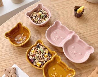 Cute Pastel Ceramic Small Pet Food Bowl - Heavy Anti-Tip Feeder for Hamster, Guinea Pig, Chinchilla, and Hedgehog,Single & Divided Options