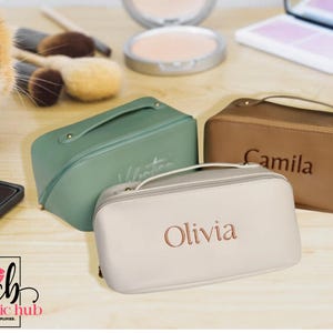 Personalized Leather Embroidered Makeup Bag, Custom Travel, Cosmetic Bag, Bridesmaid Make up Bag, Bridal Party Gifts, Birthday gift.