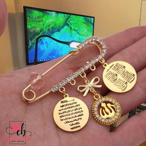 Ayatul Kursi Baby Pin Brooch Four Qul Suras Pin Mini Crystal Pin Baby Shower Gift