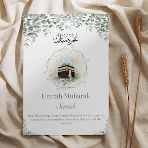 Umrah Mubarak de <br> Entrega Rápida? Imprimível, editável, download instantâneo | Tamanho A6